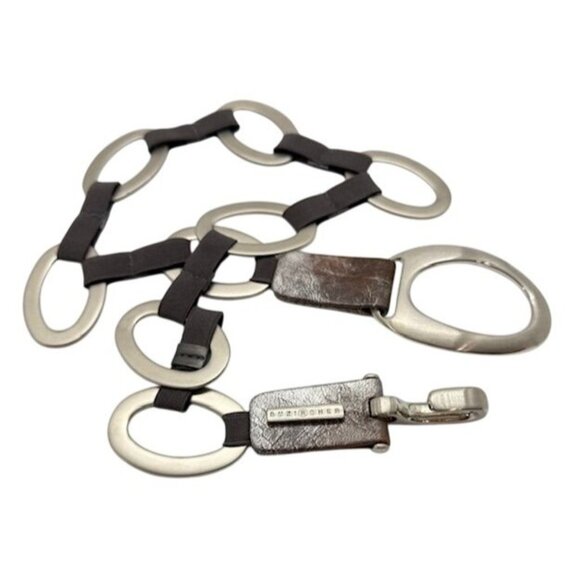 Suzi Roher Women's Stretch Chain Belt Silver Metal Brown Gray Silver Leather 34" - Picture 4 of 9